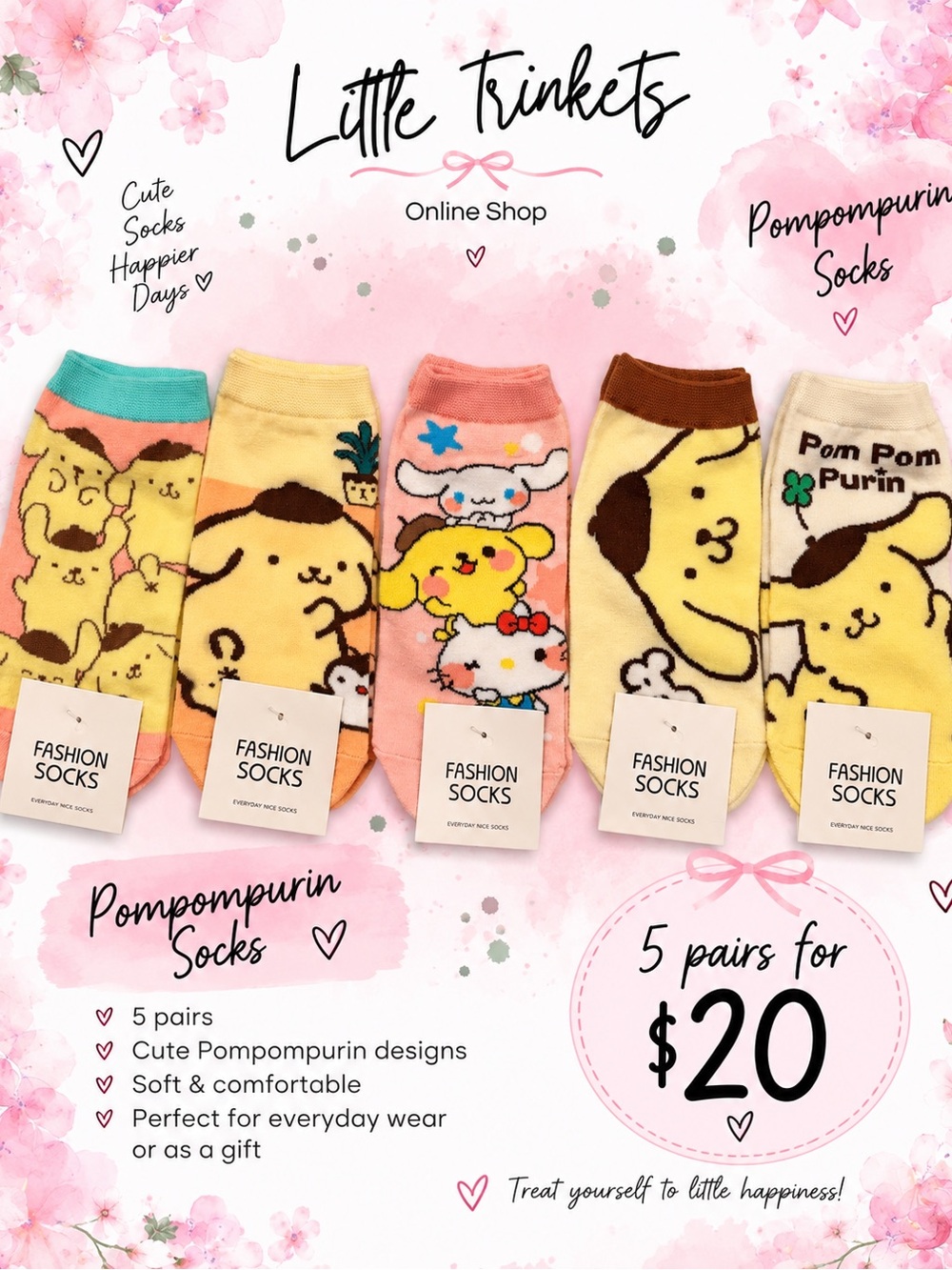 Pompompurin socks (5 pairs for $20)